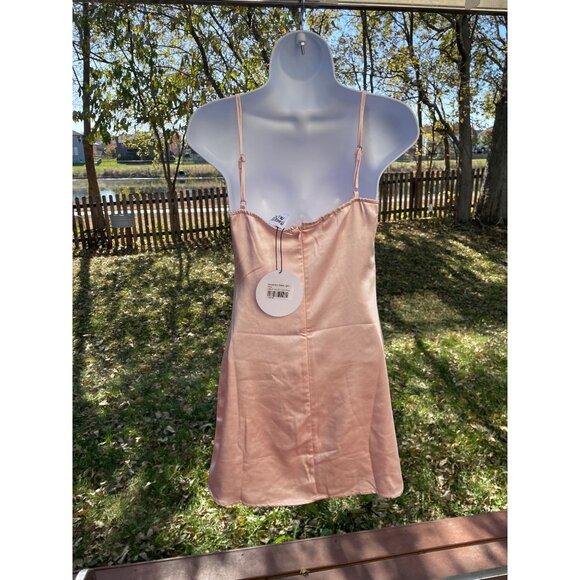 Pink Satin Slip Dress Floral Embroidered Halter Neckline By Princess Polly Size - Picture 8 of 13